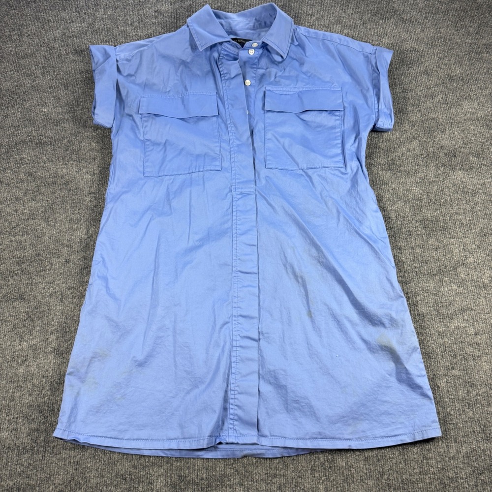 Banana Republic Short Sleeve Utility Shirt Dress Blue Cotton Stretch Size S